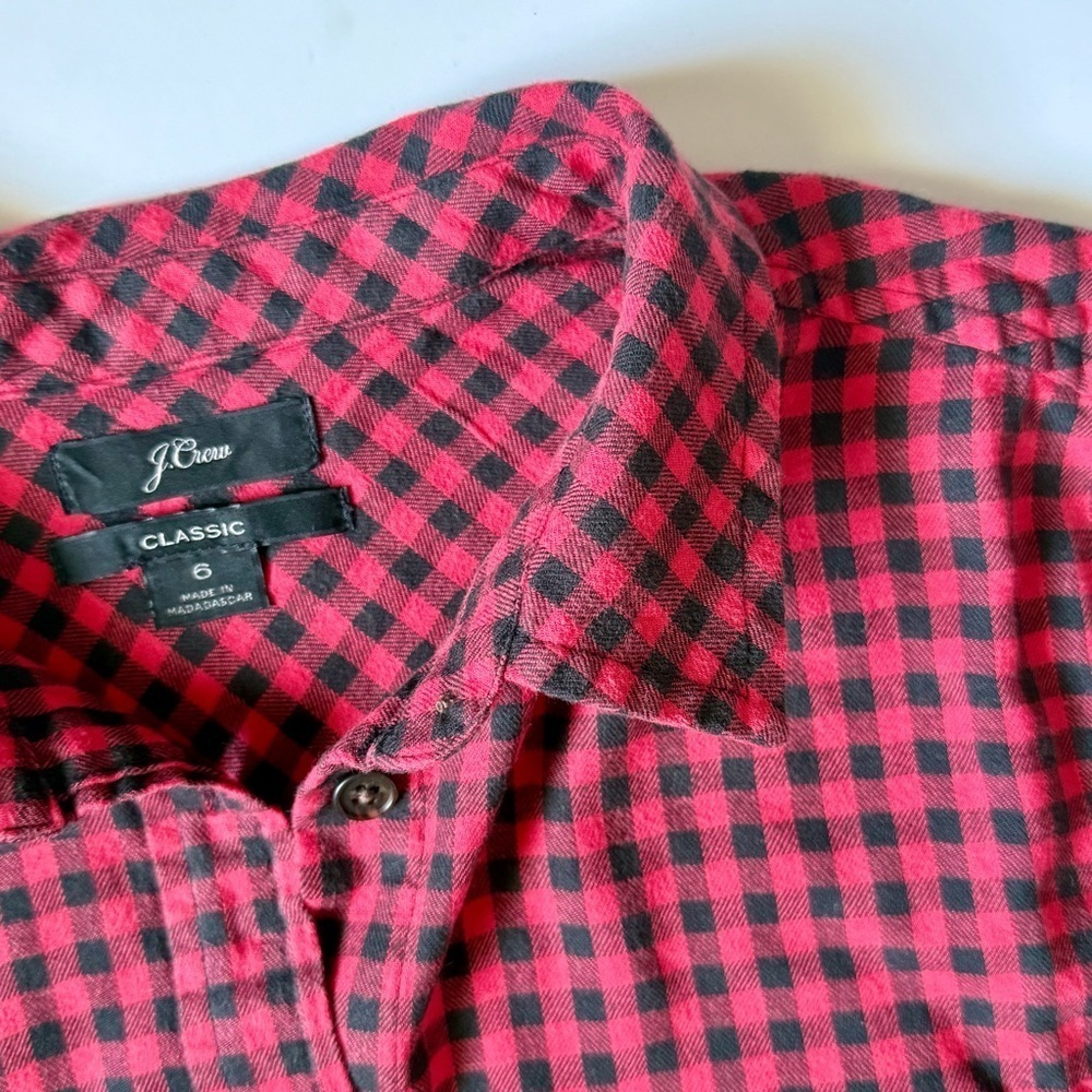 J.Crew Gingham Flannel Button-Down Shirt Red Black Size 6 - Picture 4 of 8